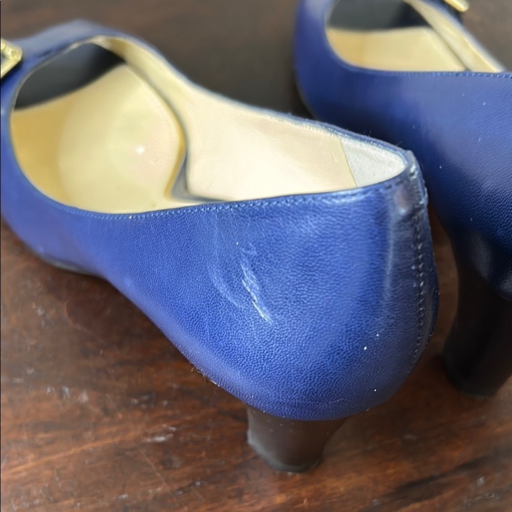Ralph Lauren Blue Peep-Toe Heels with Buckle Sz8.5 - Picture 9 of 11
